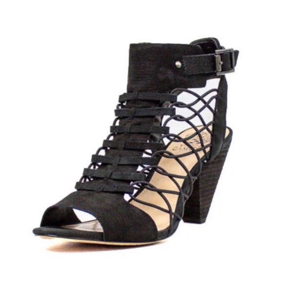 Vince Camuto Evel Caged Sandal Heel Black Suede 7.5 - Picture 1 of 10